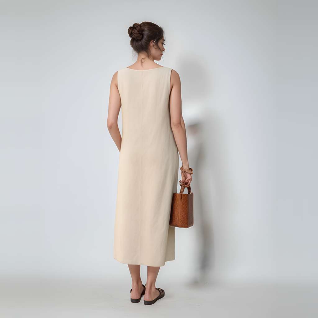 Sleeveless Pocket Linen Midi Dress ULURU for Plus Size
