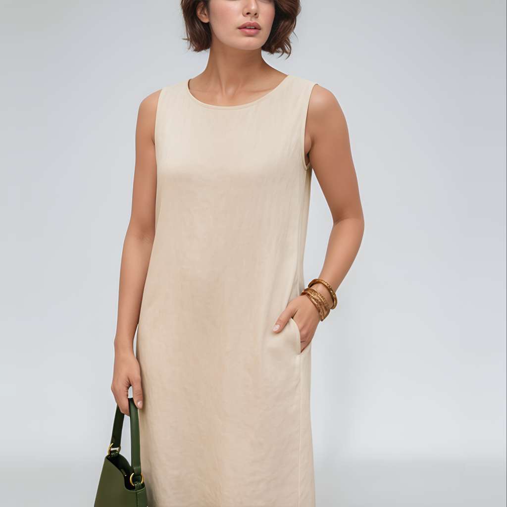 Sleeveless Pocket Linen Midi Dress ULURU for Plus Size