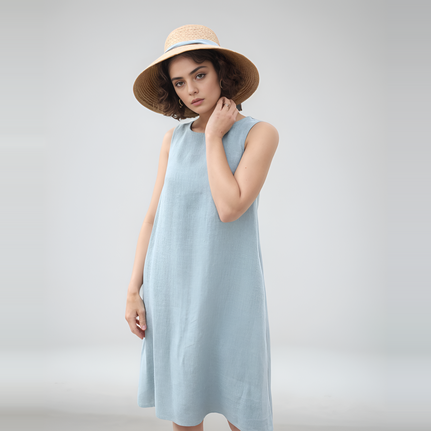 Sleeveless Shift Linen Dress GENEVA in Light Blue