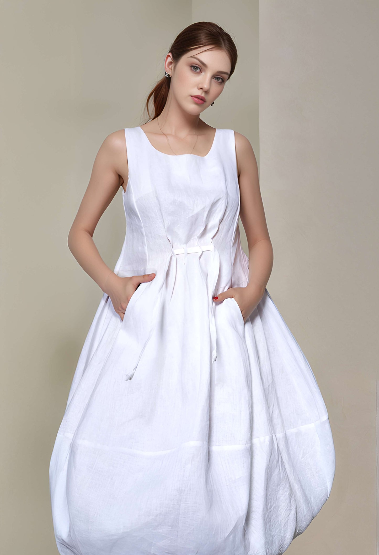 Sleeveless Linen Midi Dress CAEN Boho Balloon