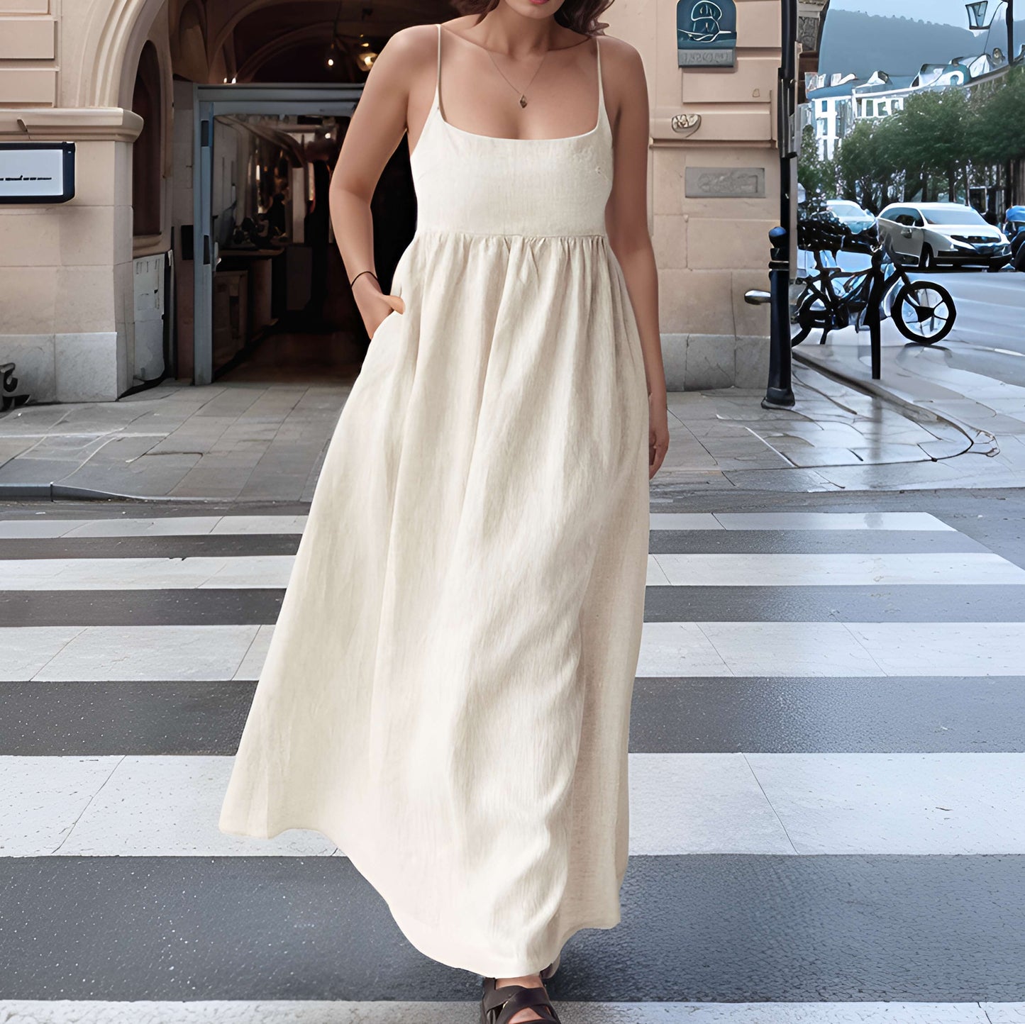 Spaghetti Strap Maxi Linen Dress CALAIS Sleeveless