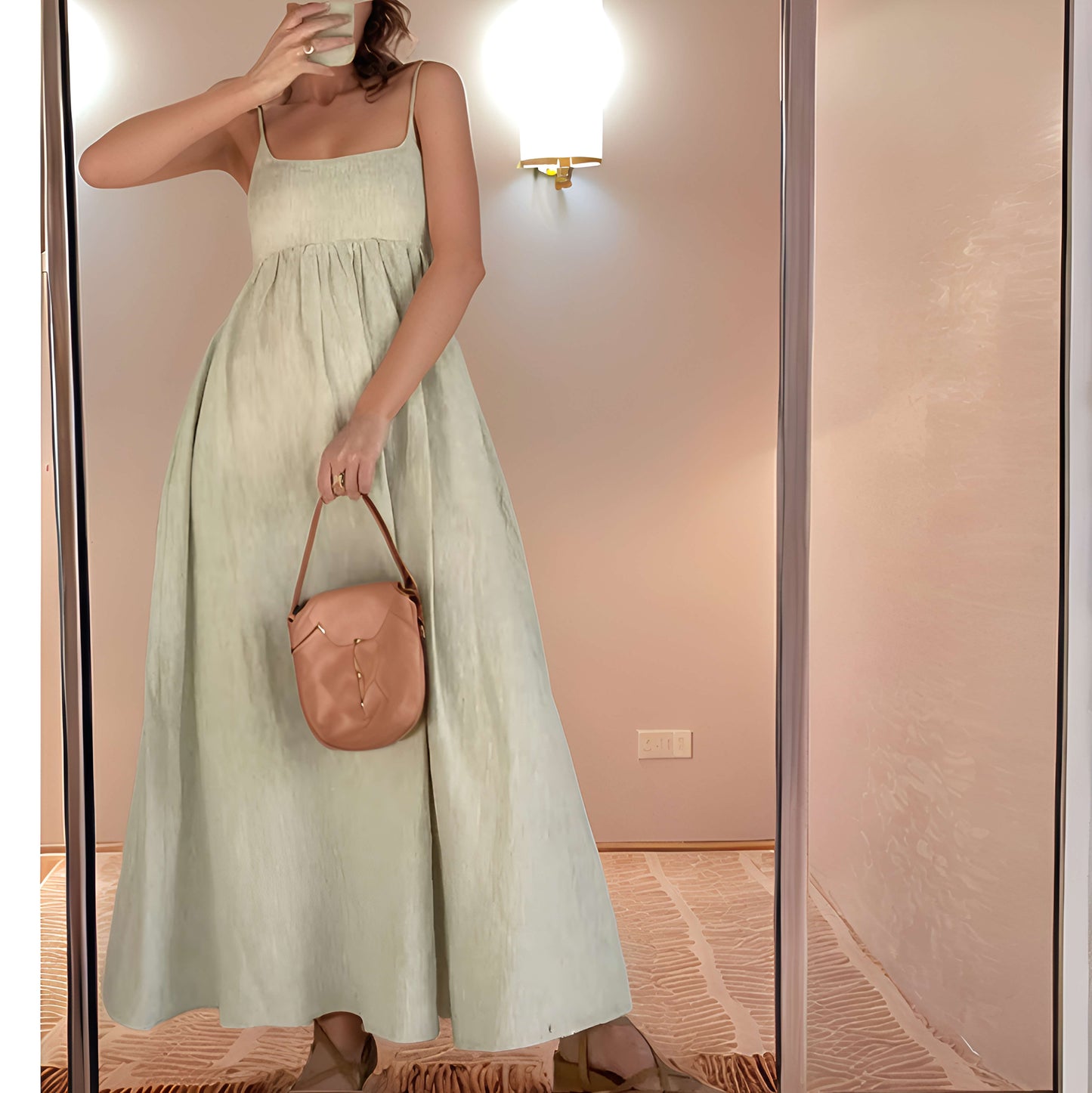 Spaghetti Strap Maxi Linen Dress CALAIS Sleeveless