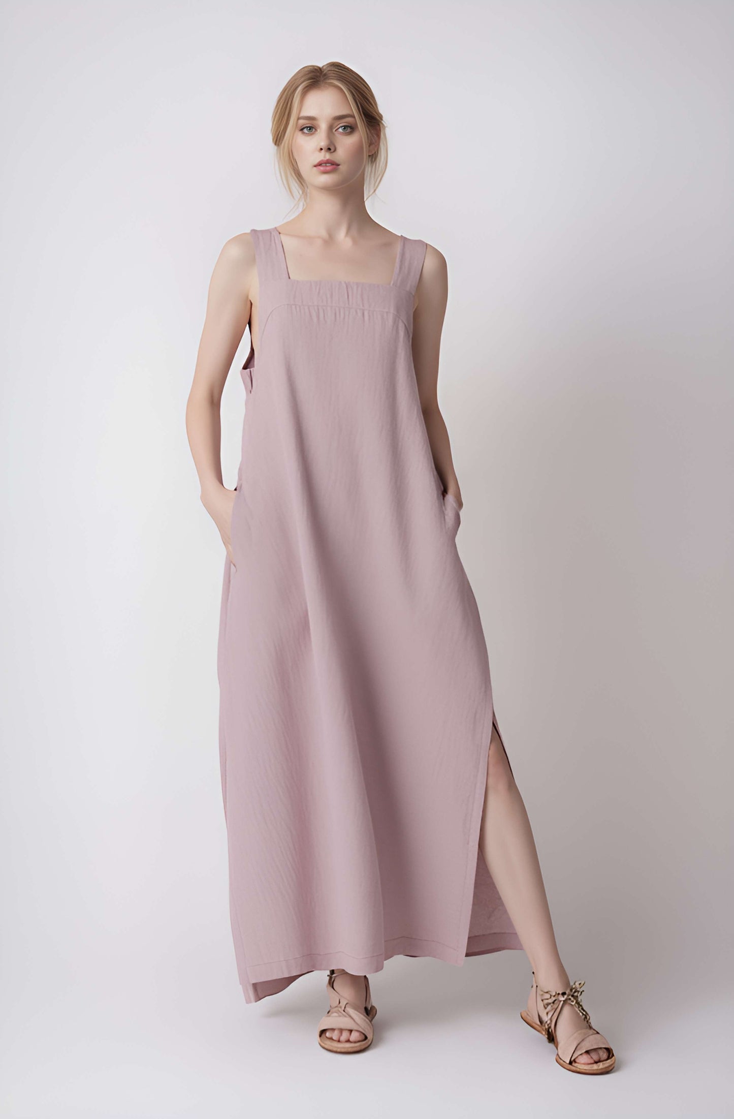 Tank Linen Maxi Dress ARLES Sleeveless Pockets