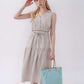 Tiered Linen Midi Skirt PERPIGNAN in Beige Pockets