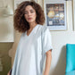 V-Neck Half-Sleeve Linen Shift Dress TROYES