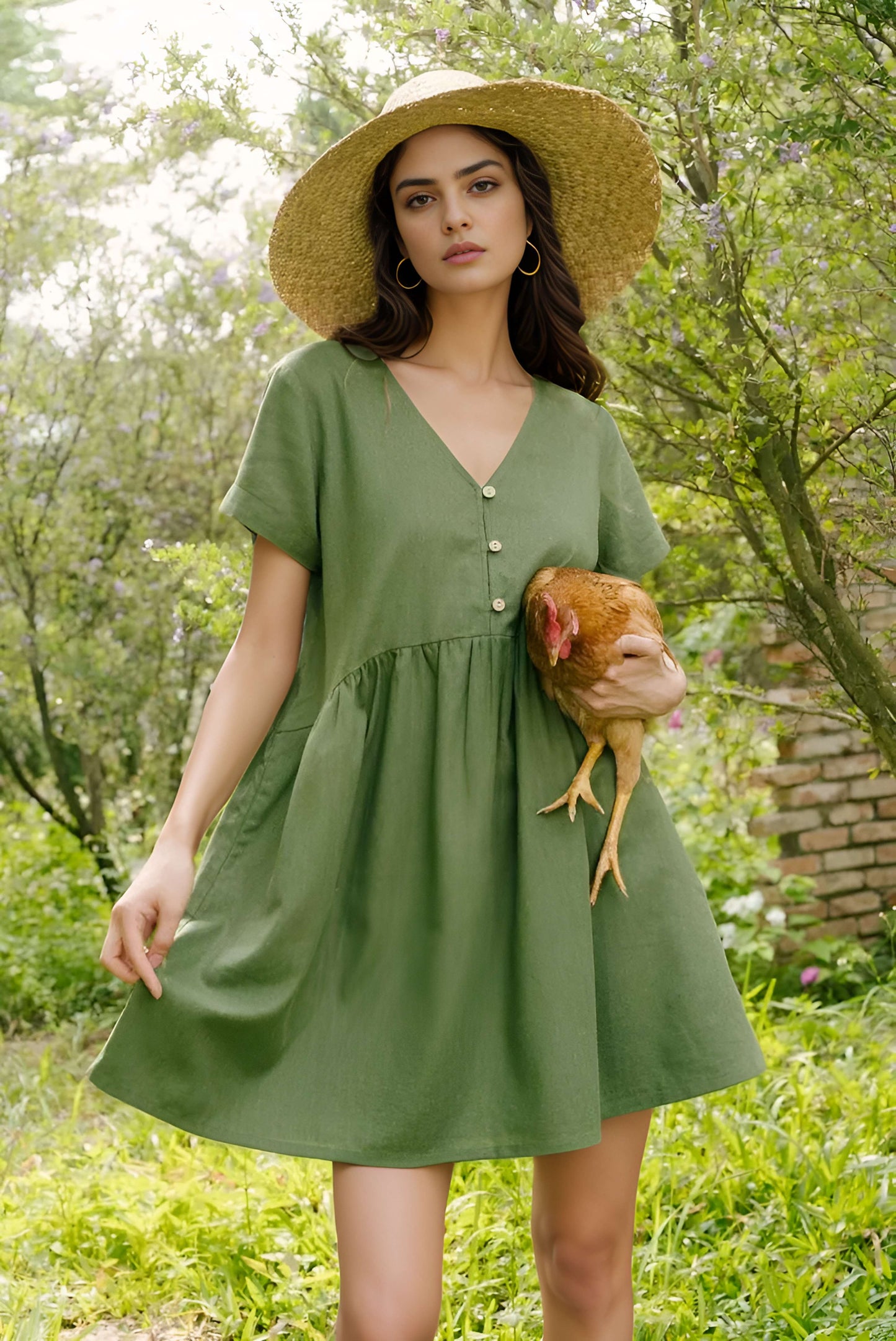 V-Neck Linen Mini Sundress TOULOUSE for Summer