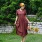 V-Neck Linen Smock Dress ALBI with Button Front