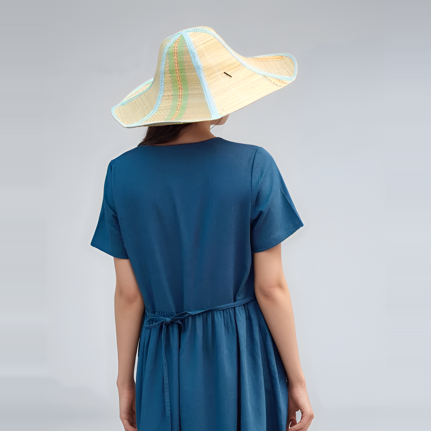 V-Neck Linen Smock Dress ALBI with Button Front
