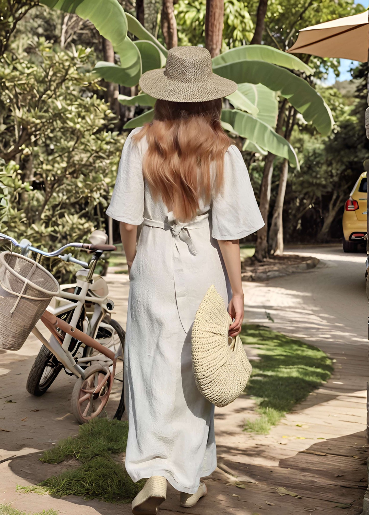 V-Neck Maxi Wrap Linen Dress CANNES for Resort Wear