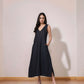 V-Neck Sleeveless Linen Maxi Dress BORDEAUX in Black