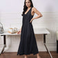 V-Neck Sleeveless Linen Maxi Dress BORDEAUX in Black
