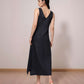 V-Neck Sleeveless Linen Maxi Dress BORDEAUX in Black
