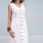 Washed V-Neck Button Down Linen Dress MONTREUX