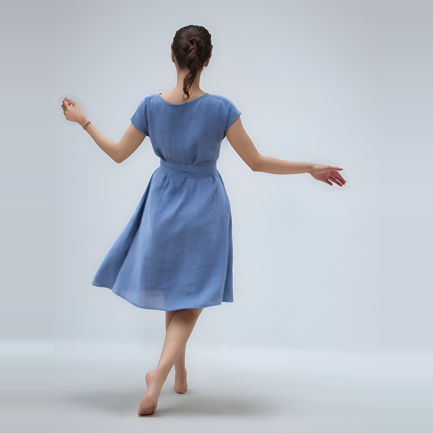 Wide Skirt Linen Dress ANGERS with Pockets Belt