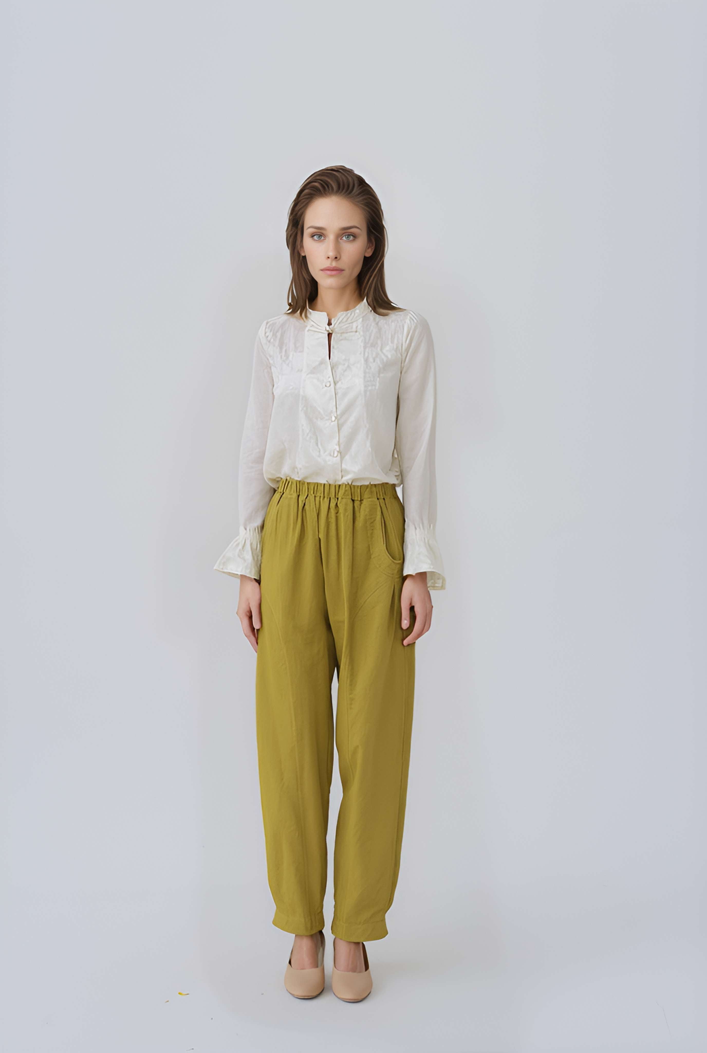 Wide Leg Cotton Linen Pants LILLE Boho Elastic