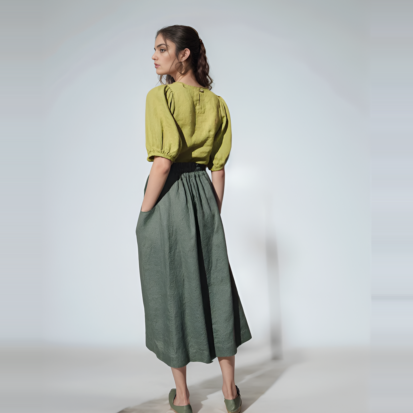 Wrap Style Linen Midi Skirt ARLES with Pockets