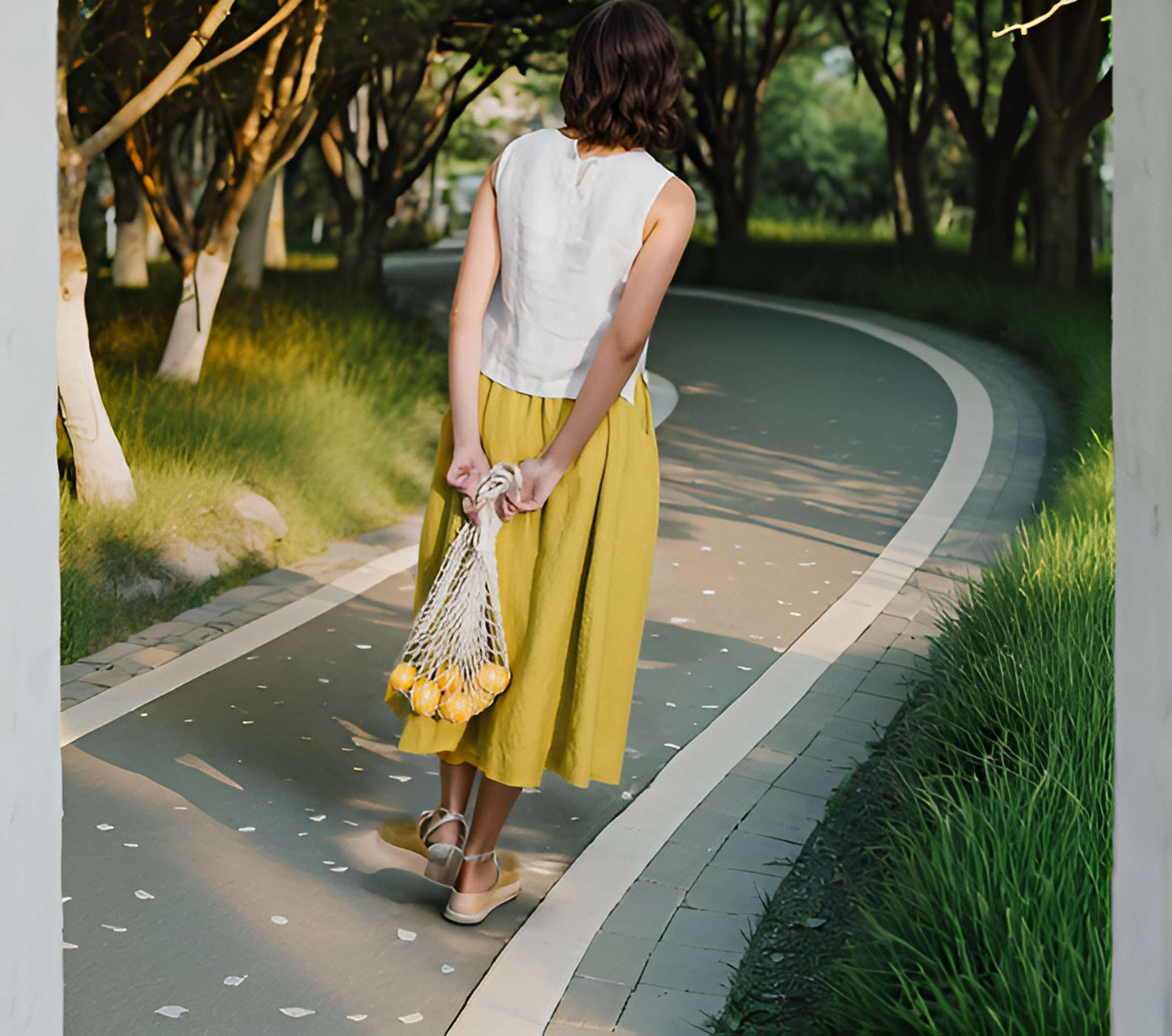 Wrap Style Linen Midi Skirt ARLES with Pockets