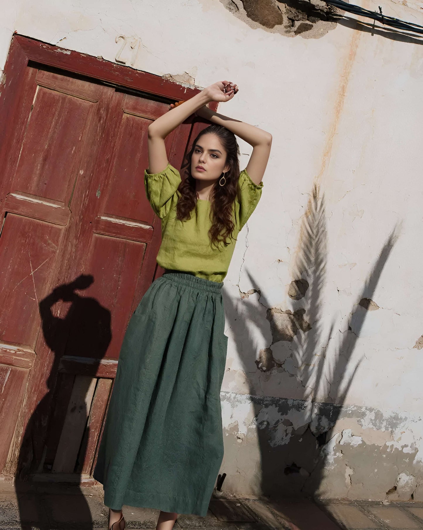 Wrap Style Linen Midi Skirt ARLES with Pockets