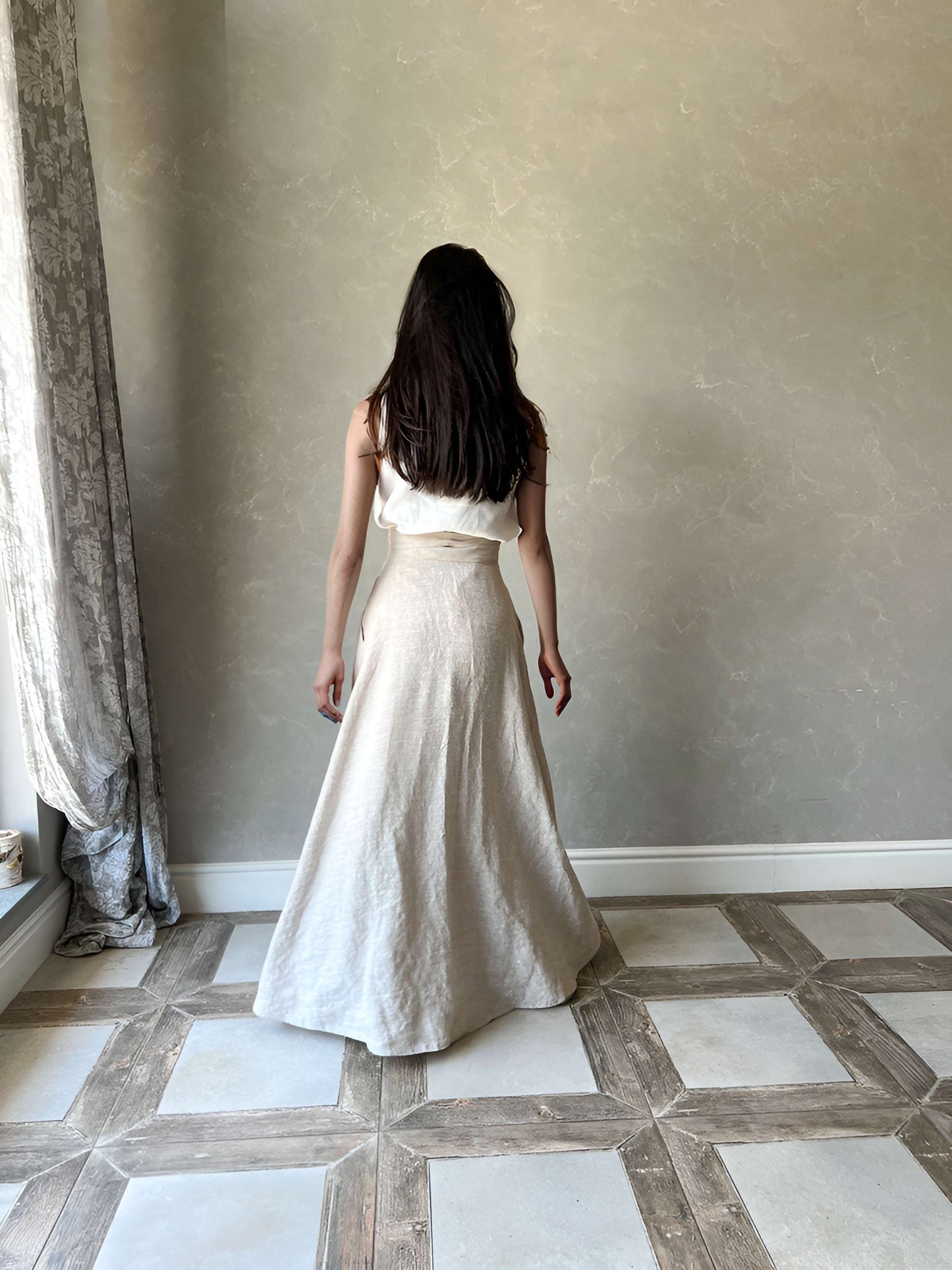 Wrap Waist Linen Maxi Skirt BLOIS with Pockets