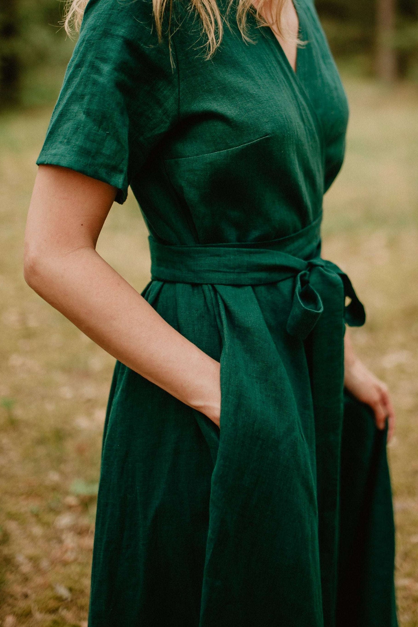 Wrap Linen Dress NANTES Romantic Wide Skirt